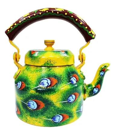 Hand-Painted Traditional Aluminum Tea Kettle 8.5x8.25x5.5 Inches Colorful Decorative Kitchen Kettle Premium Finish Durable Lightweight Ideal Gift thumbnail 0