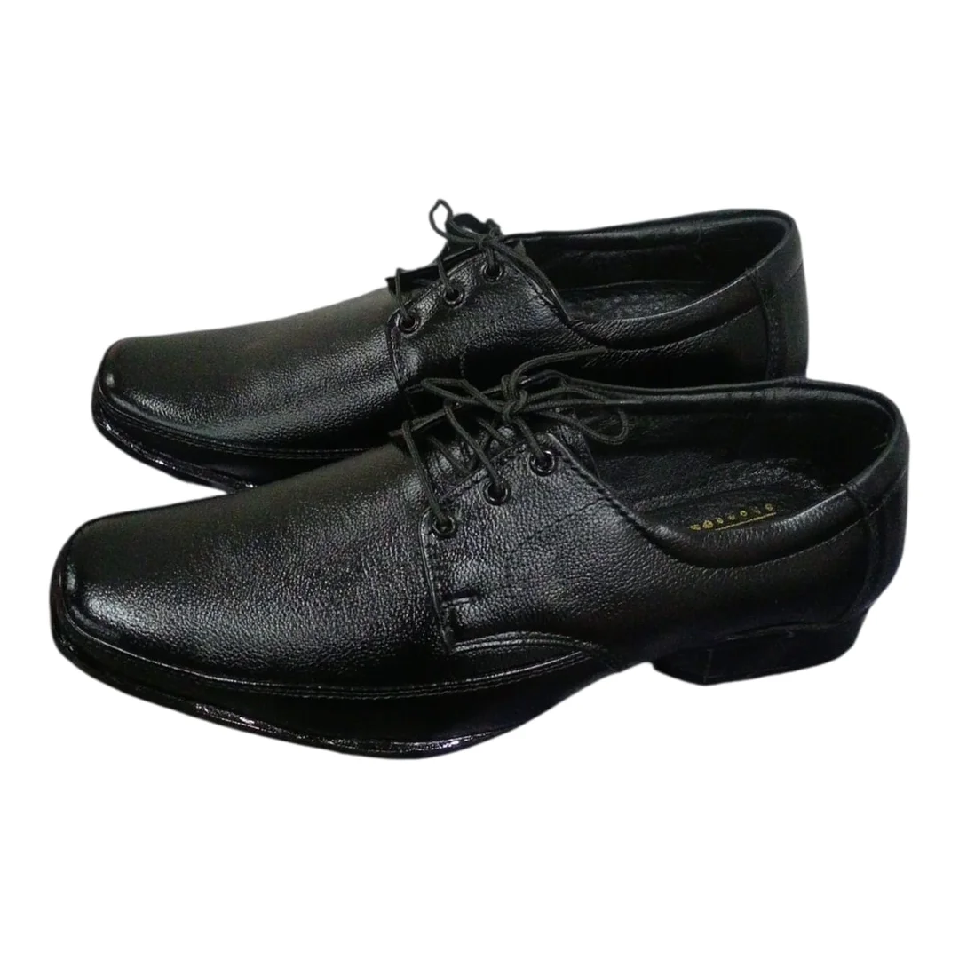 Men Black Genuine Leather Formal Derby Shoes | Soft Square Toe, Lace-Up, Lightweight Cushioned Insole| Waterproof Polishable Finish| Size 7 image 4