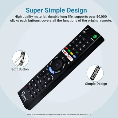 Premium Universal Replacement Remote Control for Sony Bravia Smart TV |Compatible with LCD LED UHD OLED QLED 4K Ultra HD TVs |YouTube Netflix Hotkeys Infrared Remote Black thumbnail 2