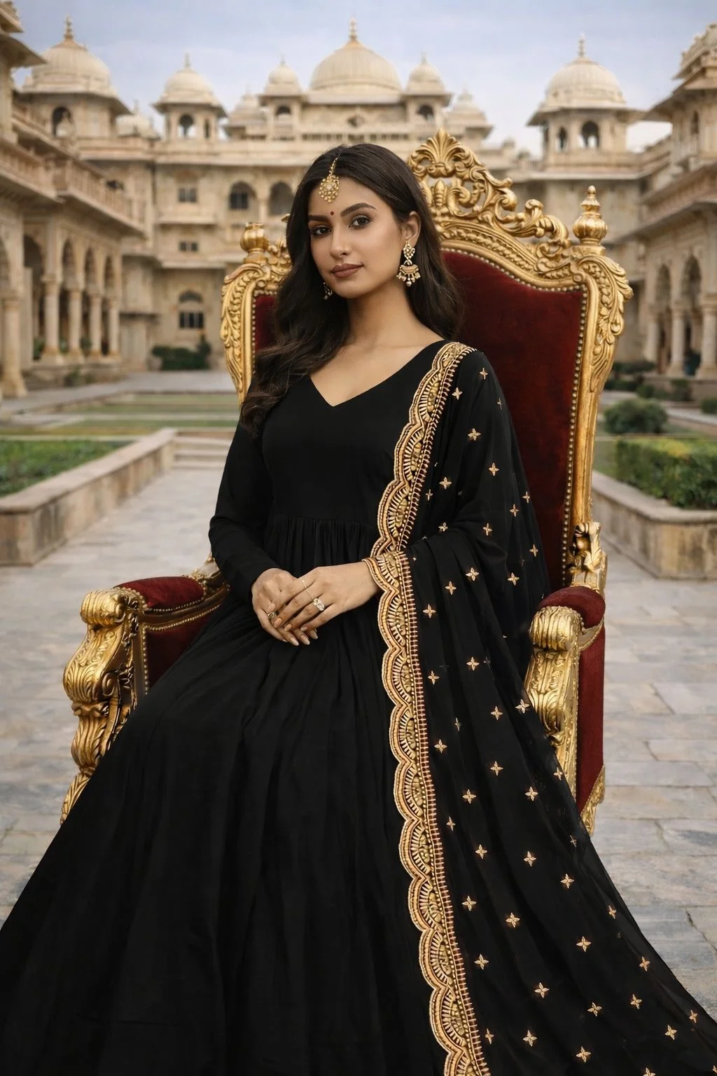 Designer Long Gown with Cape Style Dupatta for Women | Party Wear Ethnic Gown for Wedding, Reception & Festive Occasions image 2
