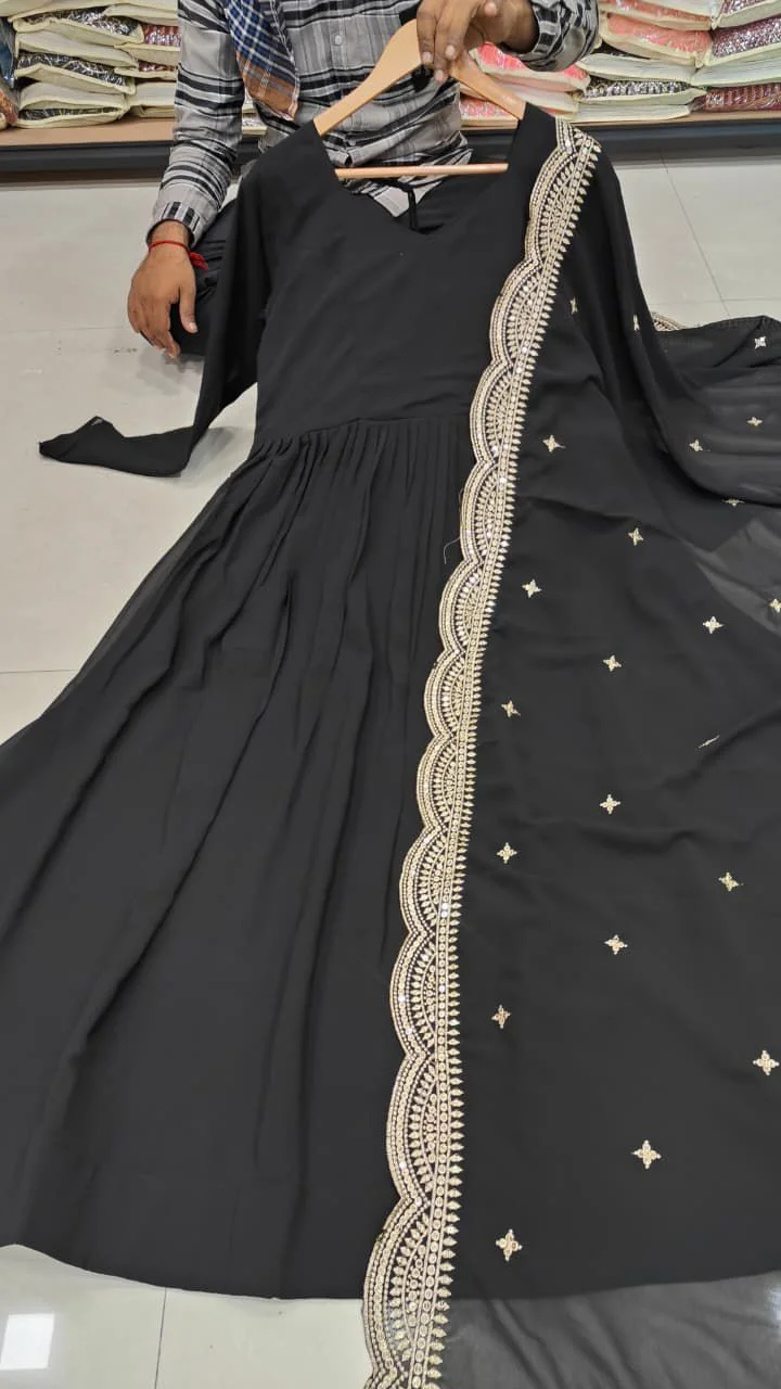Designer Long Gown with Cape Style Dupatta for Women | Party Wear Ethnic Gown for Wedding, Reception & Festive Occasions image 5