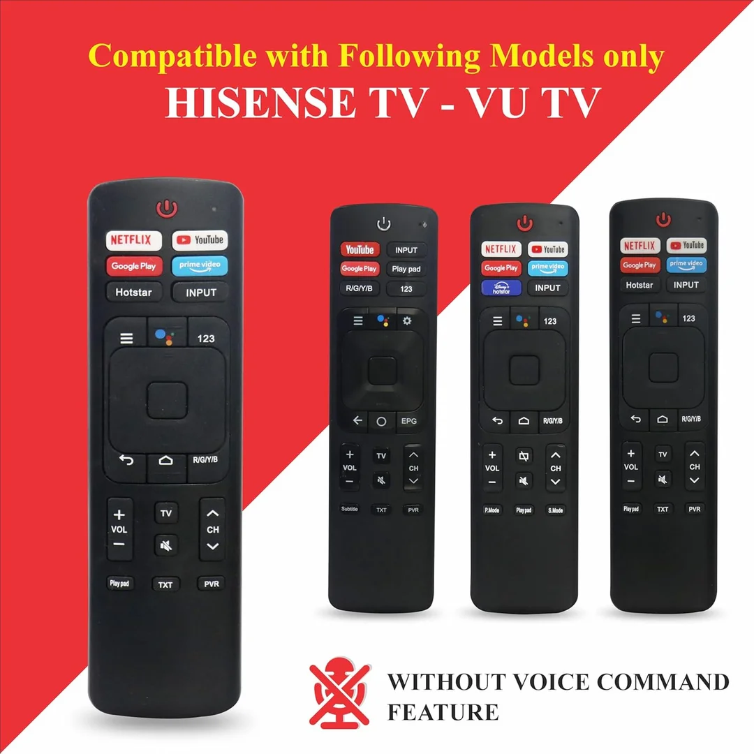 VU Smart 4K Android Ultra HD TV Replacement Remote Control Compatible with Hisense TV ERF3R69H Non‑Voice Netflix YouTube Google Play Key Black image 2