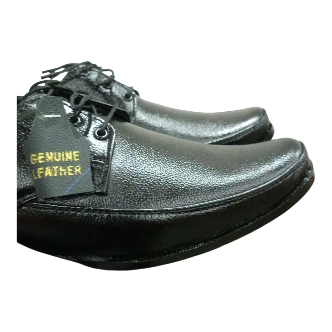 Men Black Genuine Leather Formal Derby Shoes | Soft Square Toe, Lace-Up, Lightweight Cushioned Insole| Waterproof Polishable Finish|Size 8 image 3