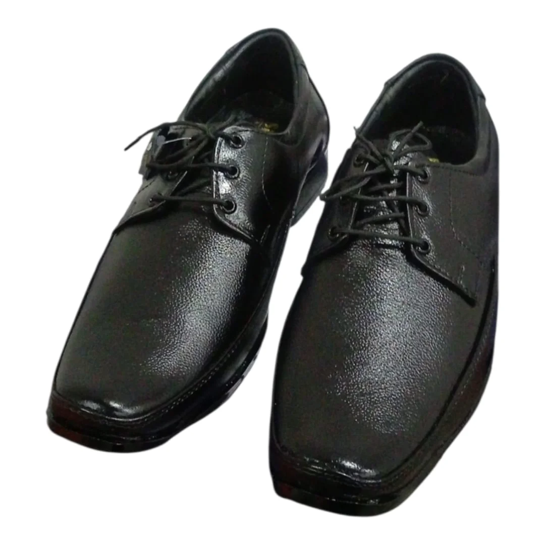 Men Black Genuine Leather Formal Derby Shoes | Soft Square Toe, Lace-Up, Lightweight Cushioned Insole| Waterproof Polishable Finish|Size 8 image 5