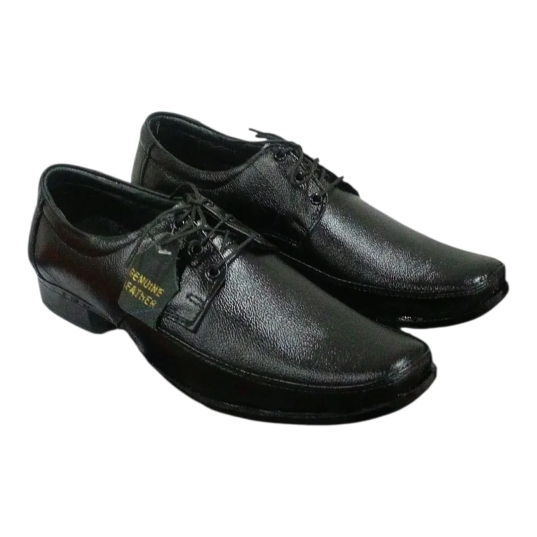 Men Black Genuine Leather Formal Derby Shoes | Soft Square Toe, Lace-Up, Lightweight Cushioned Insole| Waterproof Polishable Finish|Size 8 image 1