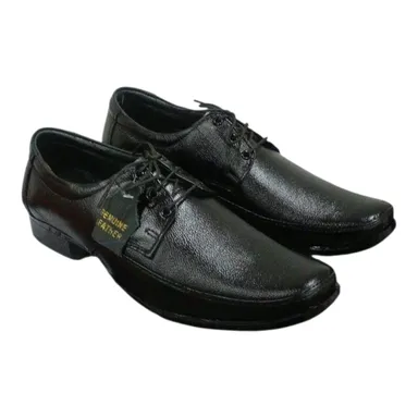 Men Black Genuine Leather Formal Derby Shoes | Soft Square Toe, Lace-Up, Lightweight Cushioned Insole| Waterproof Polishable Finish|Size 8 thumbnail 0