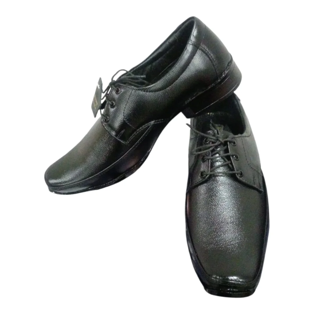 Men Black Genuine Leather Formal Derby Shoes | Soft Square Toe, Lace-Up, Lightweight Cushioned Insole | Waterproof Polishable Finish | Size 10 image 2