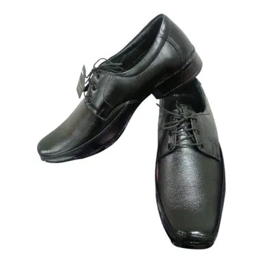 Men Black Genuine Leather Formal Derby Shoes | Soft Square Toe, Lace-Up, Lightweight Cushioned Insole | Waterproof Polishable Finish | Size 10 thumbnail 1