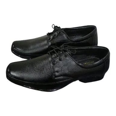 Men Black Genuine Leather Formal Derby Shoes | Soft Square Toe, Lace-Up, Lightweight Cushioned Insole | Waterproof Polishable Finish | Size 10 thumbnail 3