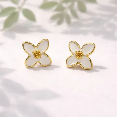 Ethereal Blossom Luxe Stud Earrings White Enamel Floral Petal Design with GoldTrimmed Edges and Delicate Pollen Center Minimalist Romantic Jewelry for Everyday Elegance thumbnail 2