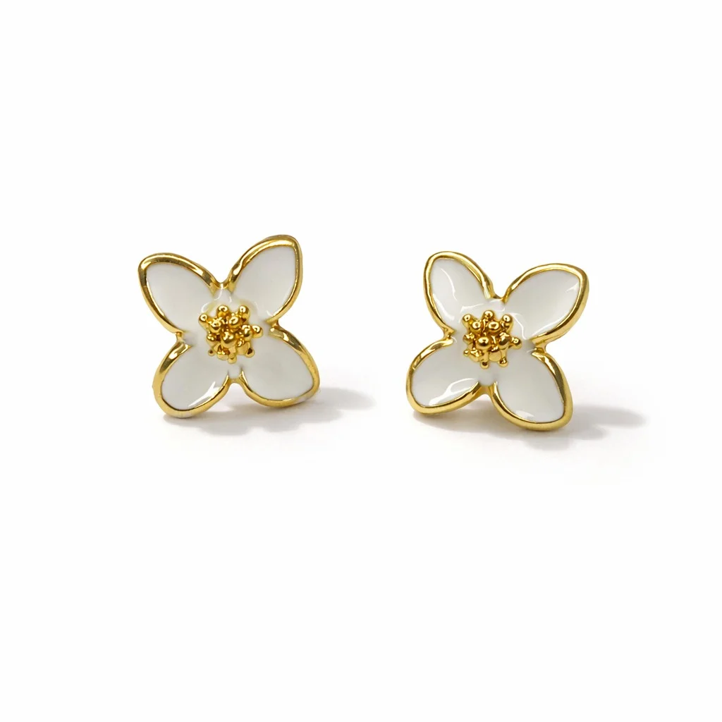 Ethereal Blossom Luxe Stud Earrings White Enamel Floral Petal Design with GoldTrimmed Edges and Delicate Pollen Center Minimalist Romantic Jewelry for Everyday Elegance image 4