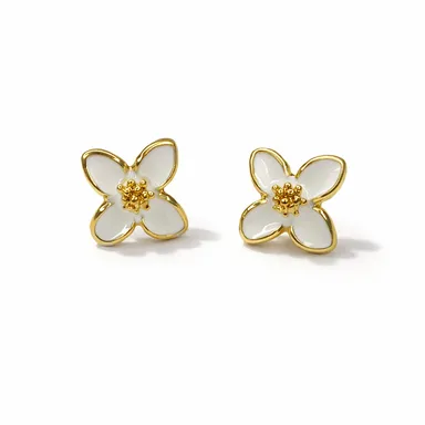 Ethereal Blossom Luxe Stud Earrings White Enamel Floral Petal Design with GoldTrimmed Edges and Delicate Pollen Center Minimalist Romantic Jewelry for Everyday Elegance thumbnail 3
