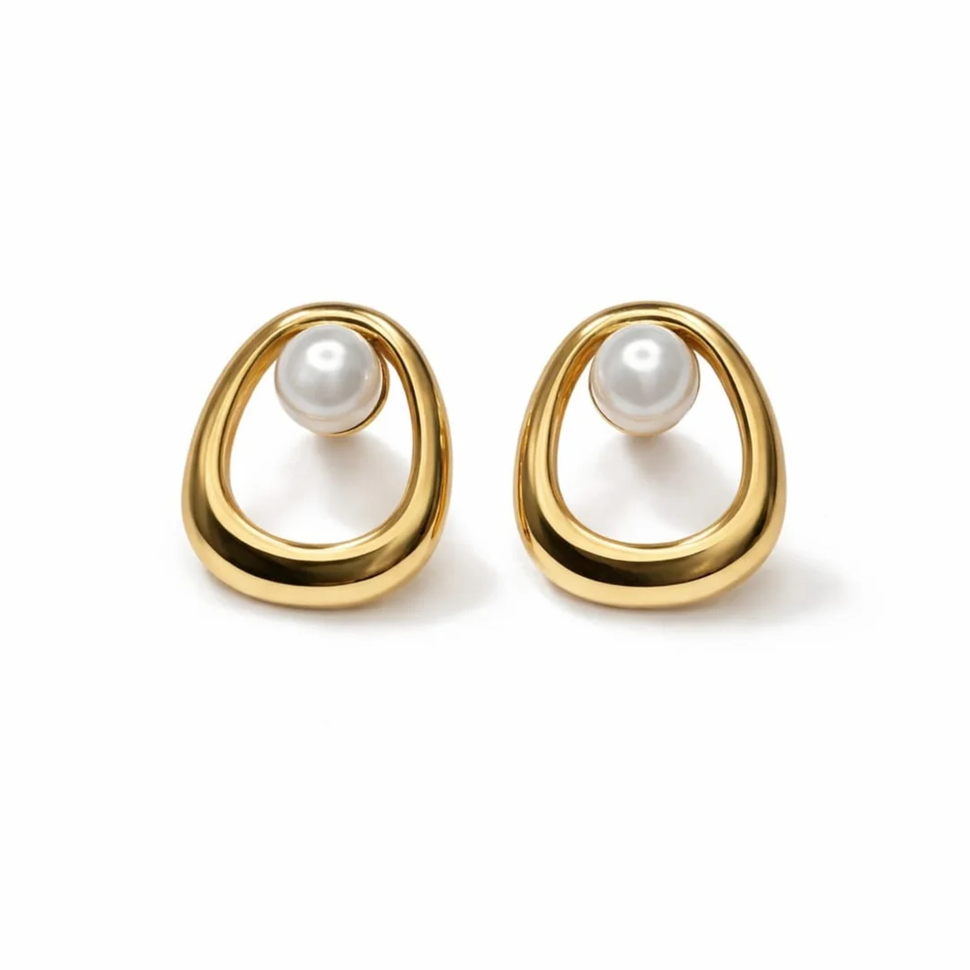 Elegant Gold-Tone Metal Earrings Featuring a Lustrous Pearl Accent and Timeless Sophistication image 2