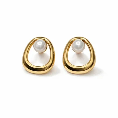 Elegant Gold-Tone Metal Earrings Featuring a Lustrous Pearl Accent and Timeless Sophistication thumbnail 1