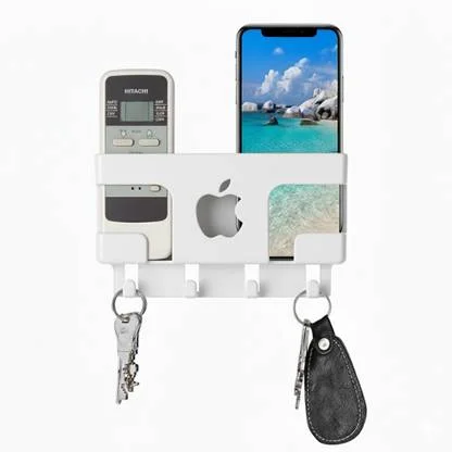 Unique Goods Haven Apple-Shaped No-Drill Wall Mount Mobile Holder in White | Universal Self Adhesive Smartphone Wall Stand for Charging |Storage India image 1
