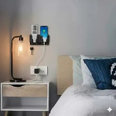 “Wall Mounted Organizer Holder for Remote Control, Mobile Phone, Keys – Multi-Purpose Rack for Home, Kitchen, Office, Black Plastic Storage Stand” thumbnail 2
