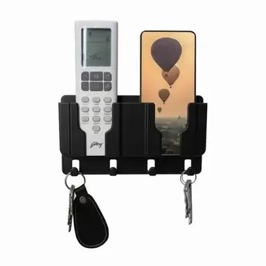 “Wall Mounted Organizer Holder for Remote Control, Mobile Phone, Keys – Multi-Purpose Rack for Home, Kitchen, Office, Black Plastic Storage Stand” thumbnail 0