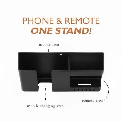 Wall Mounted Phone Holder Remote Stand No Drill Self Adhesive Mobile Charging Organizer Black Universal Wall Mount Holder for Smartphones Remotes Key Cable Storage – Space Saving Phone Wall Stand image 4
