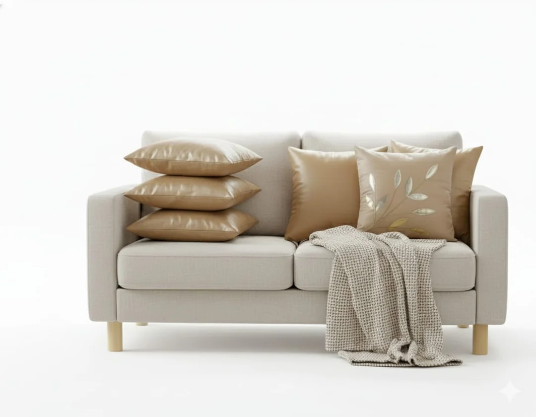 Luxury Neutral Beige Decorative Throw Pillow with Soft Fabric and Elegant Leaf Embroidery for Modern Living Room Sofa image 1