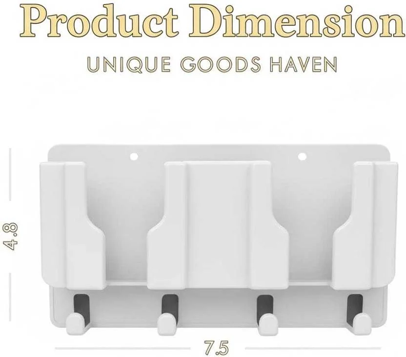 Unique Goods Haven Wall Mounted Mobile Holder with Remote Storage Rack & Key Hooks, No Drill ABS Plastic Phone Stand for Home image 2