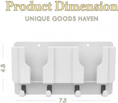 Unique Goods Haven Wall Mounted Mobile Holder with Remote Storage Rack & Key Hooks, No Drill ABS Plastic Phone Stand for Home thumbnail 1