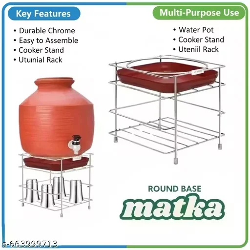"Stainless Steel Kitchen Rack with Red Plastic Tray, Multi-Purpose Storage Organizer Stand for Plates, Fruits, Vegetables, Utensils – Compact Countertop & Shelf Holder" image 3