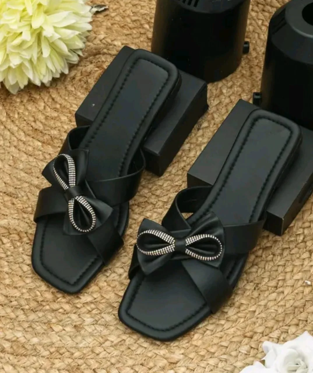 Handmade Black Women’s Ethnic Flat Sandals Chappal | Comfortable Daily Wear Slip-On Flats for Women Casual |Party Footwear India image 2