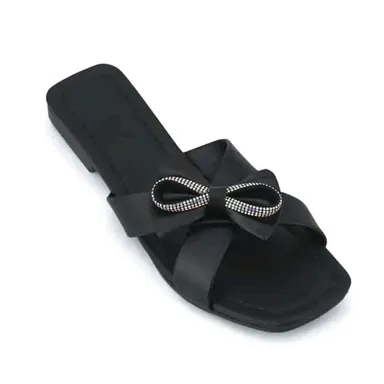 Handmade Black Women’s Ethnic Flat Sandals Chappal | Comfortable Daily Wear Slip-On Flats for Women Casual |Party Footwear India thumbnail 2