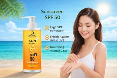 Natural's Care For Beauty Sunscreen Vitamin C & E With SPF-50 (With Glow) 200ml Pack Of 1 thumbnail 2