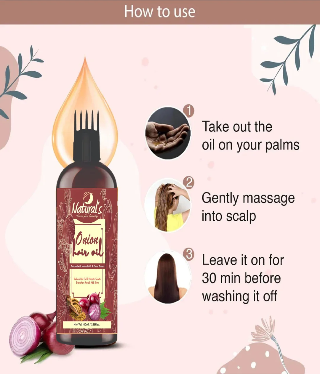 Natural’s Care For Beauty Onion Hair Oil 100ml for Hair Growth, Hair Follicle Nourishment, Breakage Control, Frizz Reduction and Strong Roots image 4