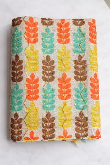 Unstitched Cotton Silk Blouse Piece 1 Metre Multicolor Leaf Print | Designer Saree Blouse Fabric for Custom Stitching thumbnail 2