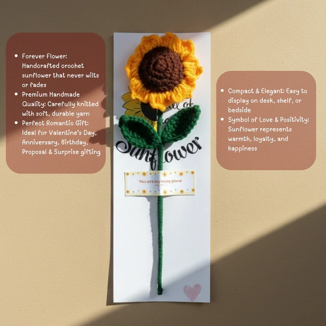 Half Engineer Gifts - HE Crochet Sunflower with Paper Leaf Handmade Gift Single Flower 9 inch for Anniversary Birthday Valentines Day image 2