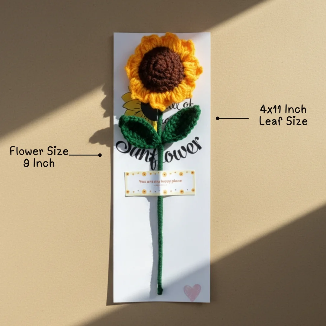 Half Engineer Gifts - HE Crochet Sunflower with Paper Leaf Handmade Gift Single Flower 9 inch for Anniversary Birthday Valentines Day image 3