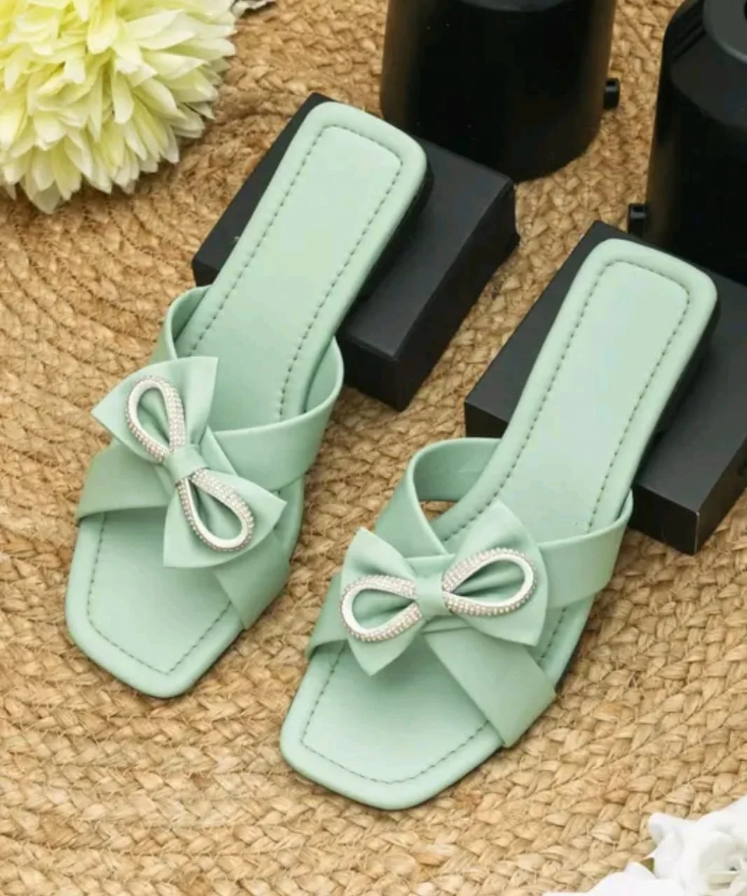 Handmade Pista Green Women Ethnic Flat Sandals Chappal Slip-On Comfortable Daily Wear Casual Party Footwear Traditional Stylish Flats India image 1