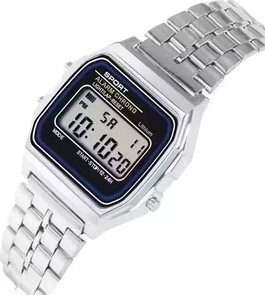 Unisex Digital Square Dial Stainless Steel Chain Wrist Watch for Men & Women Premium Silver Timepiece with Durable LED Display Classic Everyday Wear thumbnail 2