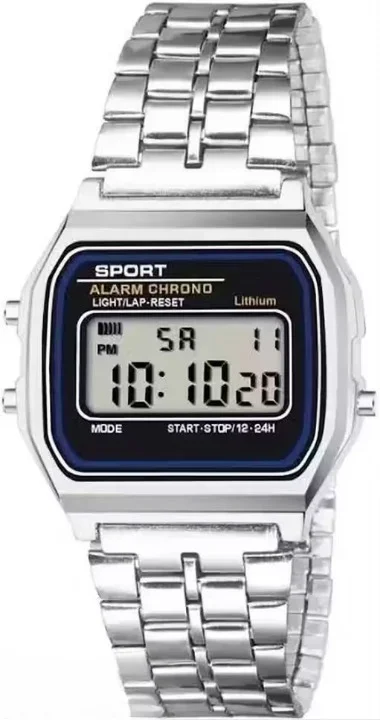 Unisex Digital Square Dial Stainless Steel Chain Wrist Watch for Men & Women Premium Silver Timepiece with Durable LED Display Classic Everyday Wear image 4