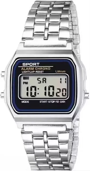 Unisex Digital Square Dial Stainless Steel Chain Wrist Watch for Men & Women Premium Silver Timepiece with Durable LED Display Classic Everyday Wear thumbnail 3