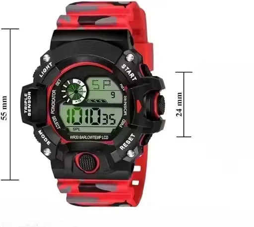 Digital Sports Watch 58mm Large Dial LED Display with Night Light Red Black Camouflage Strap Rugged Outdoor Watch for Men Boys image 2