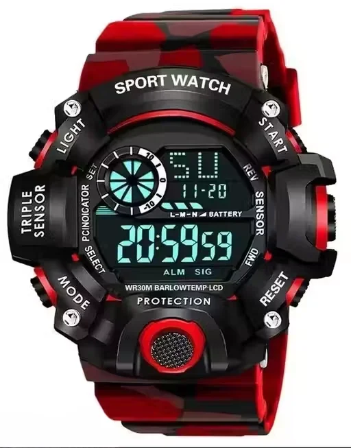 Digital Sports Watch 58mm Large Dial LED Display with Night Light Red Black Camouflage Strap Rugged Outdoor Watch for Men Boys image 4