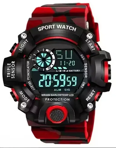 Digital Sports Watch 58mm Large Dial LED Display with Night Light Red Black Camouflage Strap Rugged Outdoor Watch for Men Boys thumbnail 3