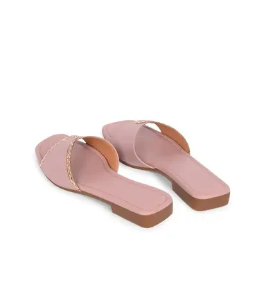 Premium Women’s Square-Toe Flat Slide Sandals Gold Chain Embellished Comfortable Casual Fashion Everyday Summer Footwear Stylish Metallic Accent Trendy Women Shoes thumbnail 2