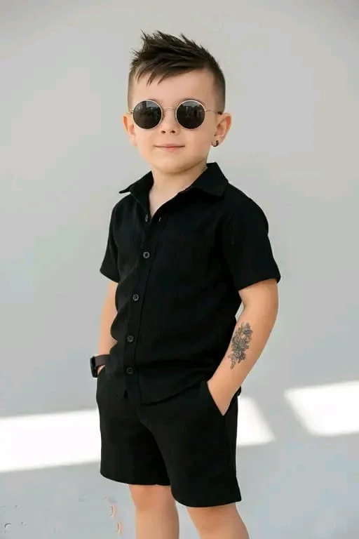 Stylish Kids Black Summer Shirt and Shorts Set for Boys | Cool Casual Outfit for Toddlers and Young Boys, Party, Daily Wear, Birthday, Photoshoot, School Uniform image 3