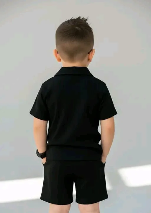 Stylish Kids Black Summer Shirt and Shorts Set for Boys | Cool Casual Outfit for Toddlers and Young Boys, Party, Daily Wear, Birthday, Photoshoot, School Uniform image 4