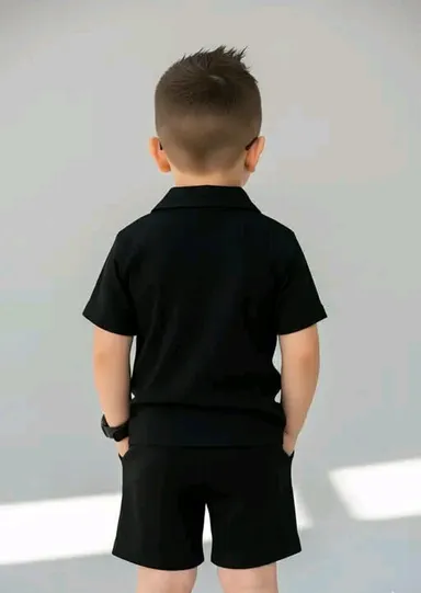 Stylish Kids Black Summer Shirt and Shorts Set for Boys | Cool Casual Outfit for Toddlers and Young Boys, Party, Daily Wear, Birthday, Photoshoot, School Uniform thumbnail 3