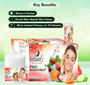 Natural's care for beauty Fruit Bleach Instant glow bleach Cream With Fruit Extract & Aloevera 350 g thumbnail 1