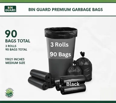 BinGuard Garbage Bags 19 x 21 Inches Medium Extra Thick Leak‑Proof Dustbin Liners Pack of 6 Rolls 180 Bags Eco‑Friendly Black Trash Bags for Home Kitchen Office Waste Disposal India thumbnail 0