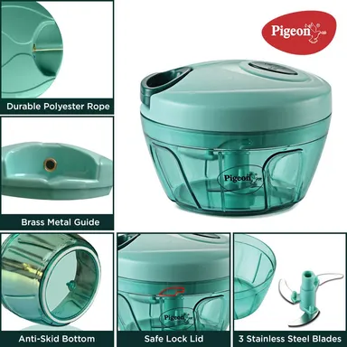 Pigeon Handy Chopper XL | 5 Stainless Steel Blades & Plastic Whisker for Quick Chopping of Vegetables & Fruits | Green thumbnail 9