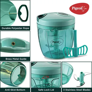 Pigeon Handy Chopper XL | 5 Stainless Steel Blades & Plastic Whisker for Quick Chopping of Vegetables & Fruits | Green thumbnail 13
