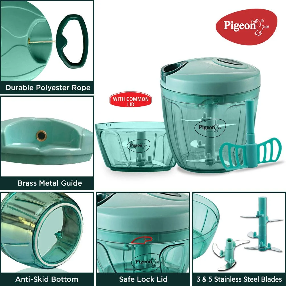 Pigeon Handy Chopper XL | 5 Stainless Steel Blades & Plastic Whisker for Quick Chopping of Vegetables & Fruits | Green image 20