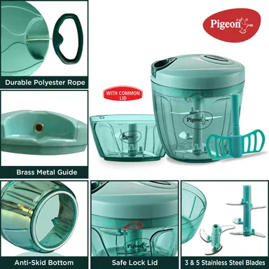 Pigeon Handy Chopper XL | 5 Stainless Steel Blades & Plastic Whisker for Quick Chopping of Vegetables & Fruits | Green thumbnail 19